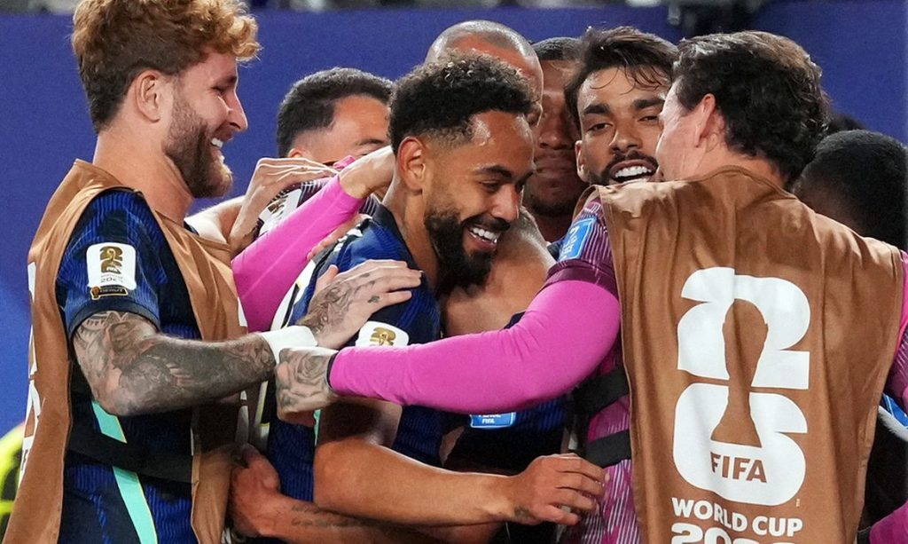 Soccer Football - FIFA World Cup 2026 - Group C - Brazil v Haiti - Philadelphia Stadium, Philadelphia, Pennsylvania, U.S. - June 19, 2026 Brazil's Matheus Cunha celebrates scoring their second goal with teammates IMAGN IMAGES via Reuters/James Lang