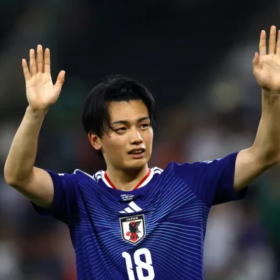 Soccer Football - FIFA World Cup 2026 - Group F - Tunisia v Japan - Estadio Monterrey, Monterrey, Mexico - June 21, 2026
Japan's Ayase Ueda celebrates after the match REUTERS/Daniel Becerril