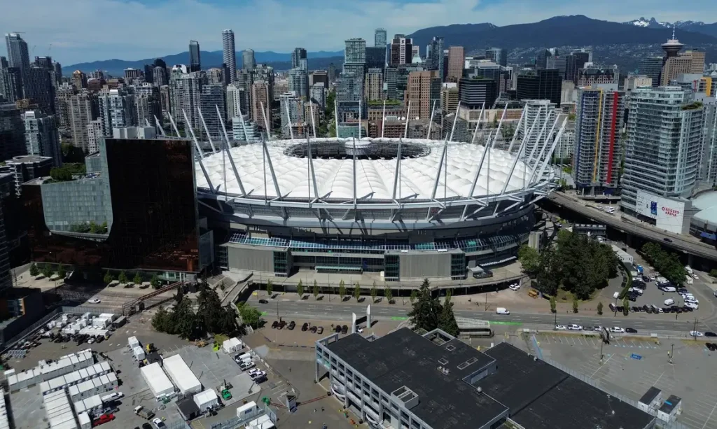 A drone view shows BC Place stadium, ahead of the FIFA World Cup soccer tournament, in Vancouver, British Columbia, Canada May 12, 2026. REUTERS/Jennifer Gauthier