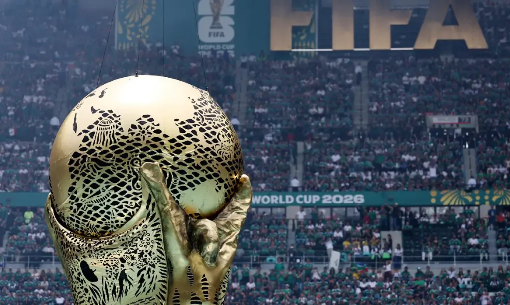 Soccer Football - FIFA World Cup 2026 - Group A - Mexico v South Africa - Estadio Azteca, Mexico City, Mexico - June 11, 2026 General view of a replica World Cup trophy during the opening ceremony before the match REUTERS/Kai Pfaffenbach