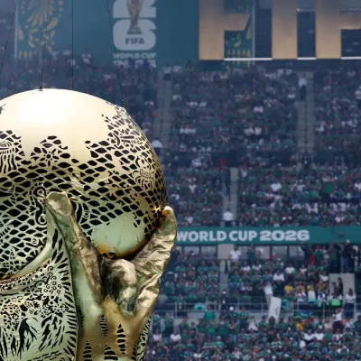 Soccer Football - FIFA World Cup 2026 - Group A - Mexico v South Africa - Estadio Azteca, Mexico City, Mexico - June 11, 2026 General view of a replica World Cup trophy during the opening ceremony before the match REUTERS/Kai Pfaffenbach