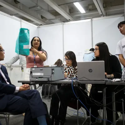 Electoral workers recount votes during Colombia's official scrutiny process, where commissions handle legally binding reviews and formal complaints, after Abelardo De La Espriella won an initial ballot count in the presidential runoff against Ivan Cepeda, at Corferias in the city of Bogota, Colombia, June 22, 2026. REUTERS/Juan David Duque