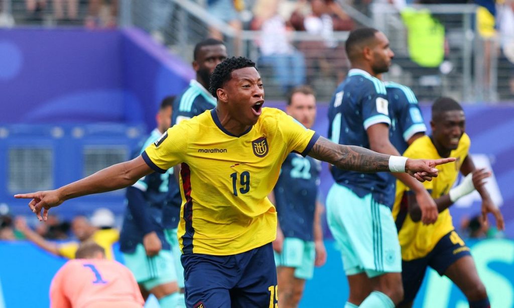 Soccer Football - FIFA World Cup 2026 - Group E - Ecuador v Germany - New York/New Jersey Stadium, East Rutherford, New Jersey, U.S. - June 25, 2026 Ecuador's Gonzalo Plata celebrates scoring their second goal REUTERS/Mike Segar