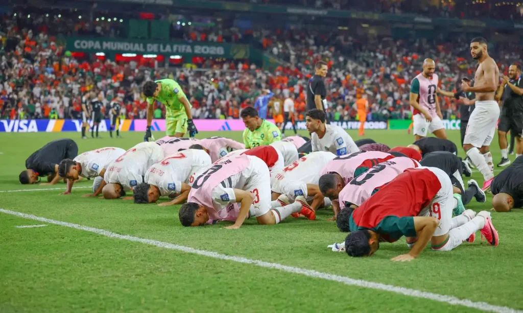 Soccer Football - FIFA World Cup 2026 - Round of 32 - Netherlands v Morocco - Estadio Monterrey, Monterrey, Mexico - June 29, 2026
Morocco players celebrate after the penalty shootout as Morocco qualify for the round of 16 stage of the World Cup REUTERS/Daniel Becerril     TPX IMAGES OF THE DAY