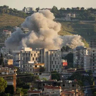 Smoke billows from southern Lebanon following an Israeli strike, as seen from Nabatieh, Lebanon, June 6, 2026. REUTERS/Stringer