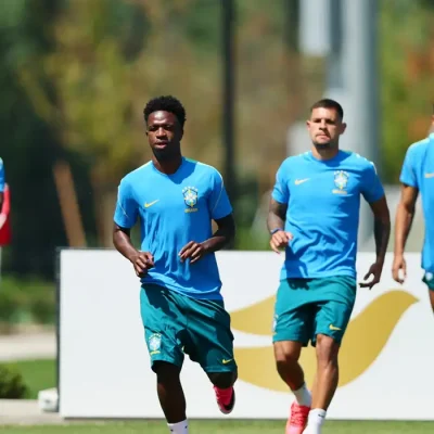Soccer Football - FIFA World Cup 2026 - Brazil Training - Columbia Park Training Facility, Morristown, New Jersey, U.S. - June 12, 2026 Brazil's Vinicius Junior and teammates during training IMAGN IMAGES via Reuters/Caean Couto