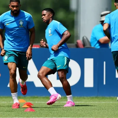 Soccer Football - FIFA World Cup 2026 - Brazil Training - Columbia Park Training Facility, Morristown, New Jersey, U.S. - June 12, 2026 Brazil's Bremer and teammates during training IMAGN IMAGES via Reuters/Caean Couto