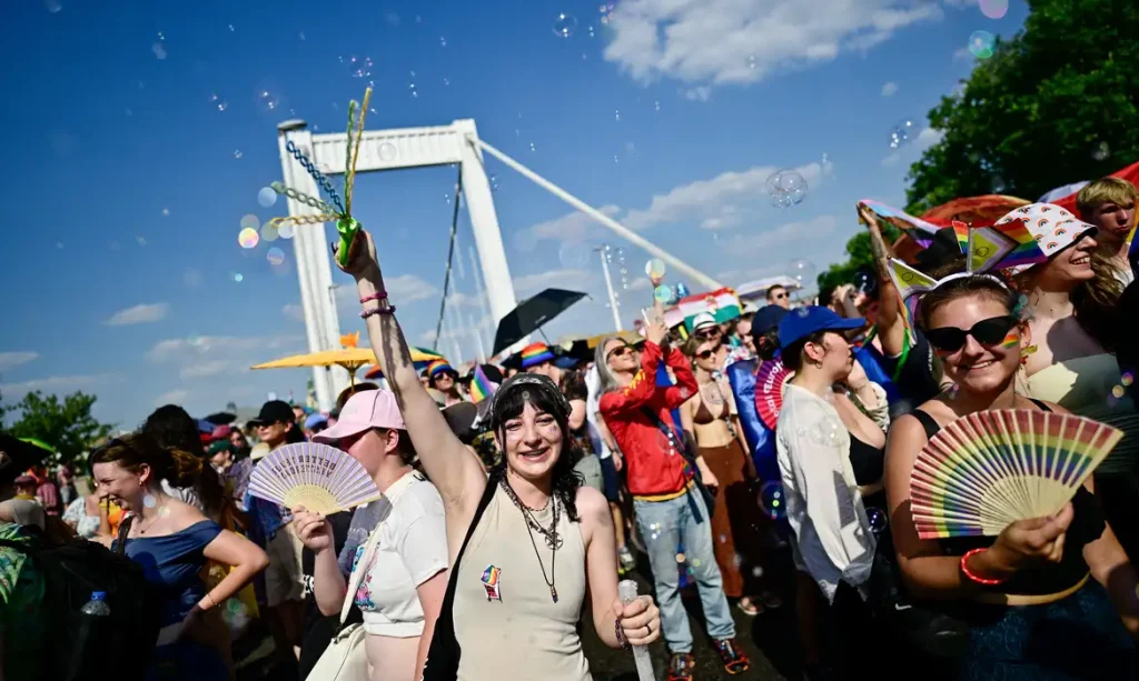 People attend the Budapest Pride March in Budapest, Hungary, June 27, 2026. REUTERS/Marton Monus