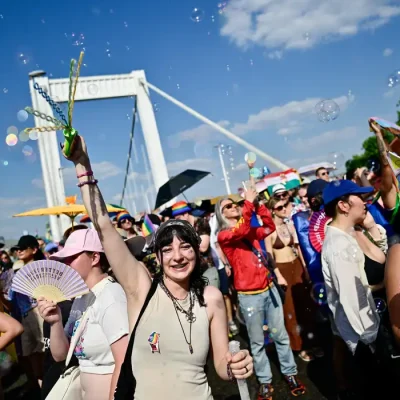 People attend the Budapest Pride March in Budapest, Hungary, June 27, 2026. REUTERS/Marton Monus