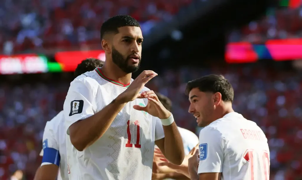 Soccer Football - FIFA World Cup 2026 - Group C - Scotland v Morocco - Boston Stadium, Foxborough, Massachusetts, U.S. - June 19, 2026 Morocco's Ismael Saibari celebrates scoring their first goal IMAGN IMAGES via Reuters/Paul Rutherford