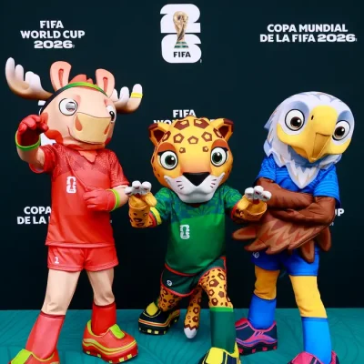 Soccer Football - FIFA World Cup 2026 - Group A - Mexico v South Africa - Estadio Azteca, Mexico City, Mexico - June 11, 2026 The FIFA World Cup 2026 mascots Maple, Zayu, and Clutch pose for a picture before the match REUTERS/Eloisa Sanchez