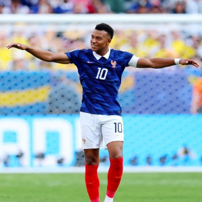 Soccer Football - FIFA World Cup 2026 - Round of 32 - France v Sweden - New York New Jersey Stadium, East Rutherford, New Jersey, U.S. - June 30, 2026 France's Kylian Mbappe celebrates scoring their third goal REUTERS/Mike Segar