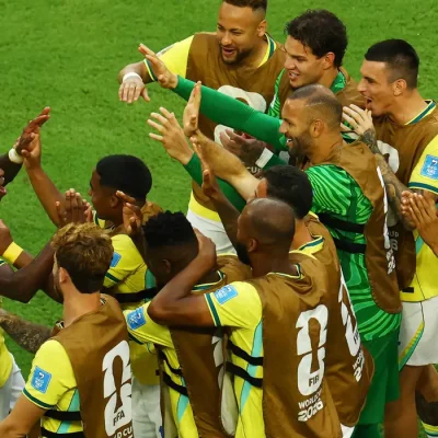 Soccer Football - FIFA World Cup 2026 - Group C - Scotland v Brazil - Miami Stadium, Miami Gardens, Florida, U.S. - June 24, 2026 Brazil's Vinicius Junior celebrates scoring their second goal with teammates REUTERS/Marco Bello