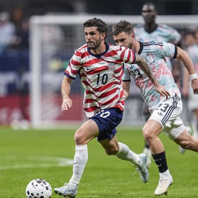 Mar 28, 2026; Atlanta, Georgia, USA; USA’s Christian Pulisic (10) controls the ball against Belgium at Mercedes-Benz Stadium. Mandatory Credit: Dale Zanine-Imagn Images