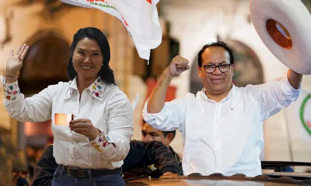 FILE PHOTO: Left-wing presidential candidate Roberto Sanchez reacts after taking a slim lead over conservative Keiko Fujimori in Peru's presidential race, as official vote-counting continued into a second day, in Lima, Peru, June 8, 2026. REUTERS/Leslie Moreno     TPX IMAGES OF THE DAY/File Photo