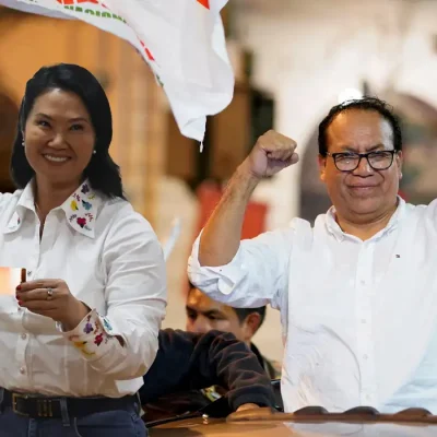 FILE PHOTO: Left-wing presidential candidate Roberto Sanchez reacts after taking a slim lead over conservative Keiko Fujimori in Peru's presidential race, as official vote-counting continued into a second day, in Lima, Peru, June 8, 2026. REUTERS/Leslie Moreno TPX IMAGES OF THE DAY/File Photo