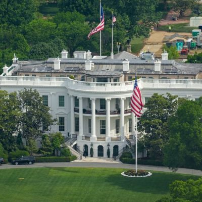 Aerial view from the top of the Washington Monument of the White House in Washington, D.C., U.S., May 2, 2026. REUTERS/Ken Cedeno