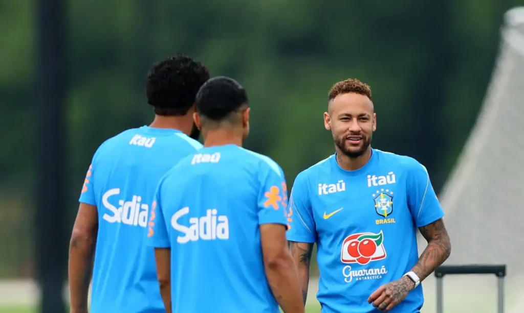 Soccer Football - FIFA World Cup 2026 - Brazil Training - Columbia Park Training Facility, Morristown, New Jersey, U.S. - June 26, 2026 Brazil's Neymar Jr. and teammates during training  Reuters/Caean Couto/Proibida reprodução