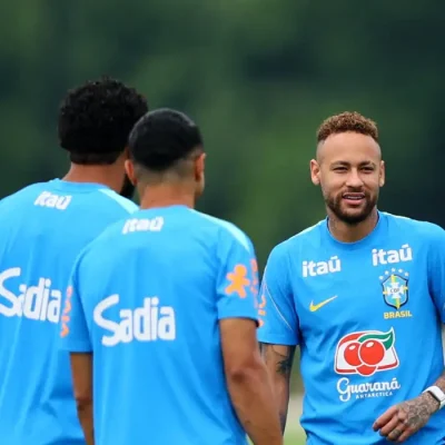 Soccer Football - FIFA World Cup 2026 - Brazil Training - Columbia Park Training Facility, Morristown, New Jersey, U.S. - June 26, 2026 Brazil's Neymar Jr. and teammates during training  Reuters/Caean Couto/Proibida reprodução