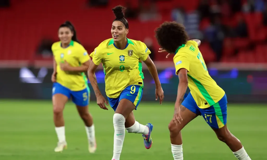 Quito, 29/07/2025 - Jogadoras da seleção brasileira de futebol comemoram gol durante partida contra o time do Uruguai, válido pela Copa América Feminina 2025. Foto: Lívia Villas Boas/CBF