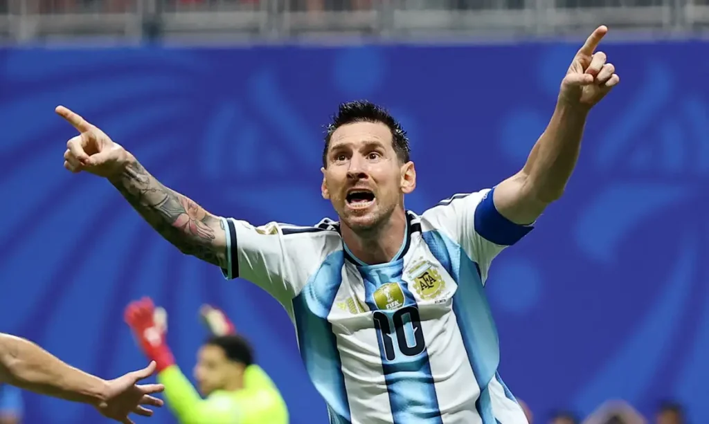 Soccer Football - FIFA World Cup 2026 - Round of 16 - Argentina v Egypt - Atlanta Stadium, Atlanta, Georgia, U.S. - July 7, 2026 Argentina's Lionel Messi celebrates scoring their second goal REUTERS/Carlos Barria