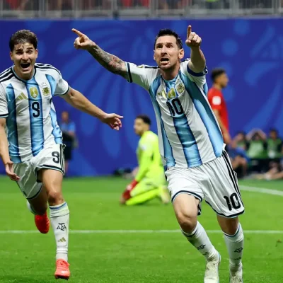 Soccer Football - FIFA World Cup 2026 - Round of 16 - Argentina v Egypt - Atlanta Stadium, Atlanta, Georgia, U.S. - July 7, 2026 Argentina's Lionel Messi celebrates scoring their second goal REUTERS/Carlos Barria