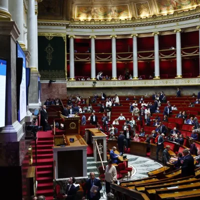 A screen shows the result of a vote on the bill that aims to ban social media access for children under the age of 15, at the National Assembly in Paris, France, July 21, 2026. REUTERS/Abdul Saboor