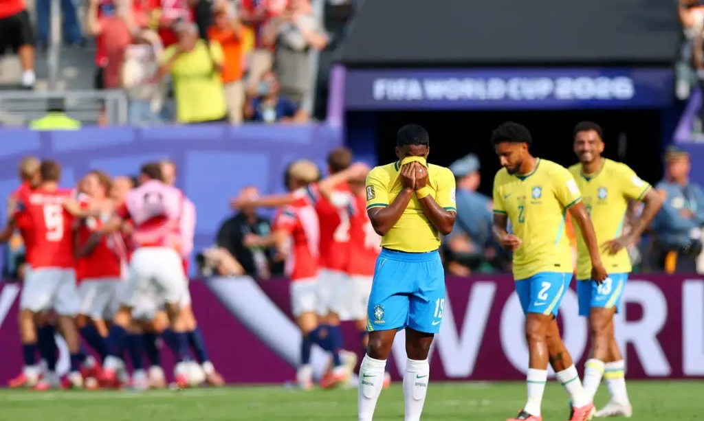 Soccer Football - FIFA World Cup 2026 - Round of 16 - Brazil v Norway - New York New Jersey Stadium, East Rutherford, New Jersey, U.S. - July 5, 2026 Brazil's Endrick looks dejected after Norway's Erling Haaland scores their second goal REUTERS/Mike Segar     TPX IMAGES OF THE DAY