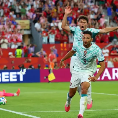 Gonçalo Ramos comemora ao marcar o segundo gol de Portugal
2 de julho de 2026 REUTERS/Mike Segar
