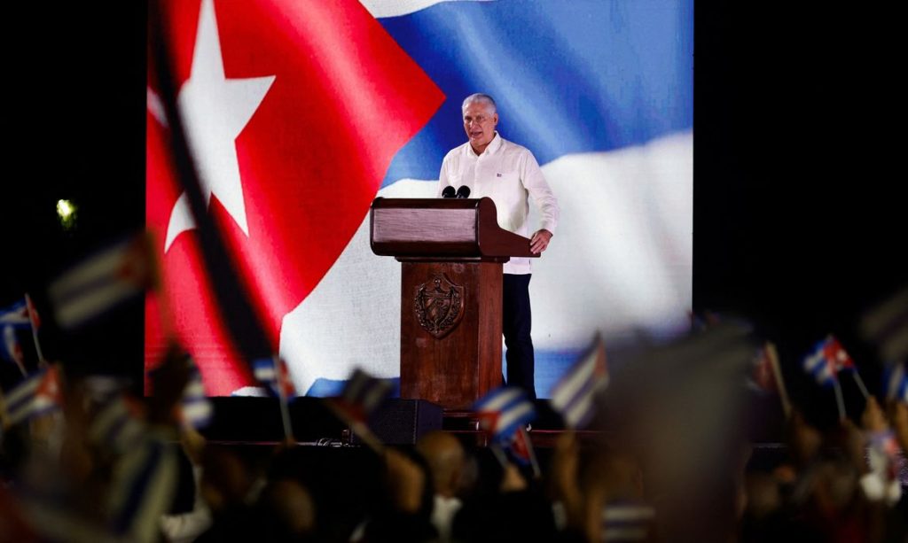 Cuba's President Miguel Diaz-Canel speaks during a ceremony marking National Rebellion Day, which commemorates the start of the 1953 uprising against U.S.-backed dictator Fulgencio Batista that ignited the Cuban Revolution, in Pinar del Rio, Cuba, July 26, 2026. REUTERS/Norlys Perez/Proibida Reprodução