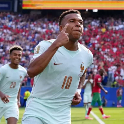 Soccer Football - FIFA World Cup 2026 - Quarter Final - France v Morocco - Boston Stadium, Foxborough, Massachusetts, U.S. - July 9, 2026 France's Kylian Mbappe celebrates scoring their first goal IMAGN IMAGES via Reuters/David Butler Ii