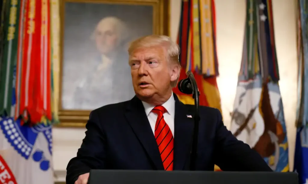 U.S. President Donald Trump makes a statement at the White House following reports that U.S. forces attacked Islamic State leader Abu Bakr al-Baghdadi in northern Syria, in Washington, U.S., October 27, 2019. REUTERS/Jim Bourg