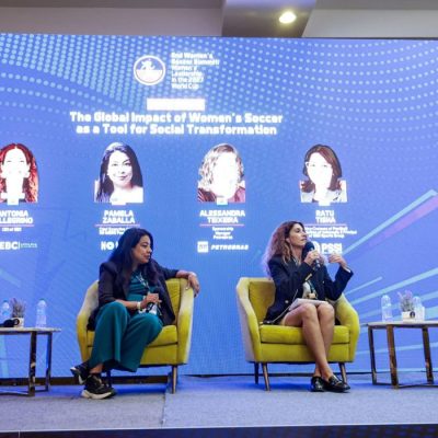 Nova York, 17/07/2026 - Diretora-presidente da EBC Antonia Pellegrino participa de painel sofre futebol feminino no Confut-USA 2026. Foto: Confut USA/Divulgação