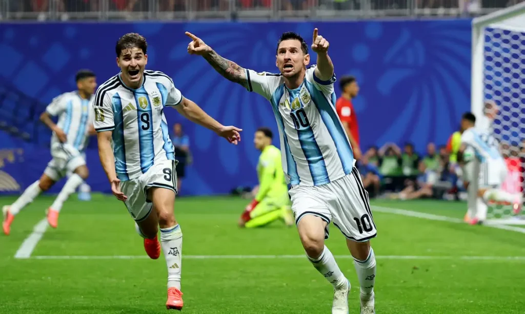 Soccer Football - FIFA World Cup 2026 - Round of 16 - Argentina v Egypt - Atlanta Stadium, Atlanta, Georgia, U.S. - July 7, 2026 Argentina's Lionel Messi celebrates scoring their second goal REUTERS/Carlos Barria