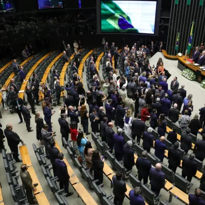 Brasília, DF 02/02/2026 - O presidente do Congresso, senador Davi Alcolumbre, o presidente da Câmara, deputado Hugo Motta, o presidente do STF, Edson Fachin, e o ministro da Casa Civil, Rui Costa, participam da sessão de reabertura dos trabalhos do Congresso Nacional. Foto: Fabio Rodrigues-Pozzebom