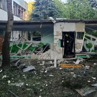 A damaged building of a kindergarten following a Ukrainian drone attack, according to regional authorities, in the course of the Russia-Ukraine conflict, in the town of Elektrostal, Moscow region, Russia, in this handout image released on July 18, 2026. Governor of Moscow region Andrei Vorobyov/Handout via REUTERS ATTENTION EDITORS - THIS IMAGE WAS PROVIDED BY A THIRD PARTY. NO RESALES. NO ARCHIVES. MANDATORY CREDIT. BEST QUALITY AVAILABLE