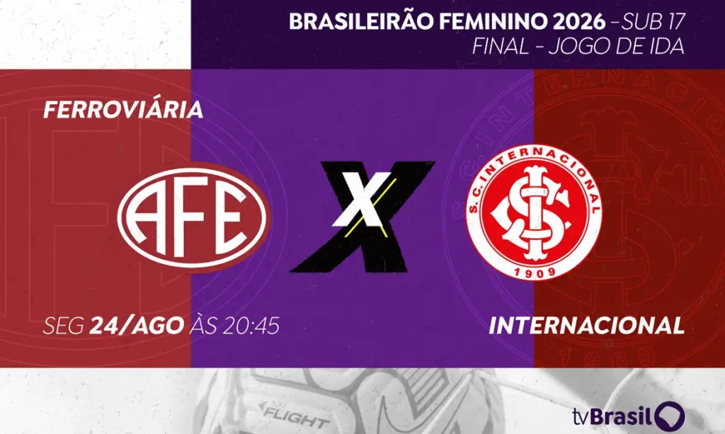 Brasília (DF), 20/07/2026 - TV Brasil exibe nesta segunda (24) jogo de ida da final do Brasileirão Feminino Sub-17 entre Ferroviária e Internacional. Arte/Agência Brasil