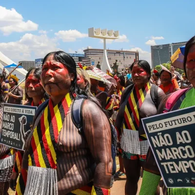 Brasília (DF), 20/09/2023, Lideranças indígenas fazem passeata contra marco temporal na Esplanada dos Ministérios. Foto: Antônio Cruz/Agência Brasil