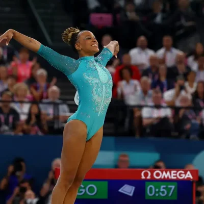 Paris 2024 Olympics - Artistic Gymnastics - Women's Floor Exercise Final - Bercy Arena, Paris, France - August 05, 2024. Rebeca Andrade of Brazil in action. REUTERS/Hannah Mckay