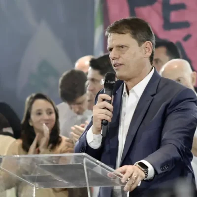 Governador Tarcísio de Freitas discursa em convenção que confirmou sua candidatura ao governo de SP