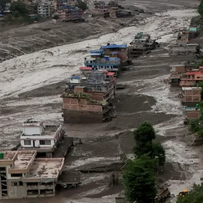 A drove view of mud covered properties following a flash flood at Trishuli in Nuwakot district, Nepal, August 26, 2026. REUTERS/Navesh Chitrakar     TPX IMAGES OF THE DAY