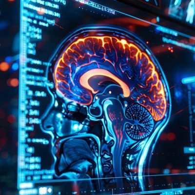 Exame de ressonância magnética de um cérebro afetado por um Acidente Vascular Cerebral, mostrando áreas de isquemia e hemorragia. Foto NeuroGraphix Studio/ AdobeStock