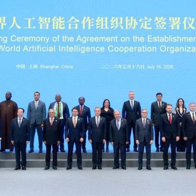 Signing ceremony of the agreement establishing the World Artificial Intelligence Cooperation Organization. Shanghai, 16 July 2026. Foto: Divulgação