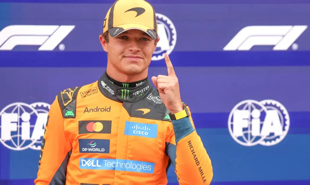 Formula One F1 - Dutch Grand Prix - Circuit Zandvoort, Zandvoort, Netherlands - August 22, 2026
McLaren's Lando Norris celebrates after qualifying in pole position REUTERS/Jakub Porzycki TPX IMAGES OF THE DAY