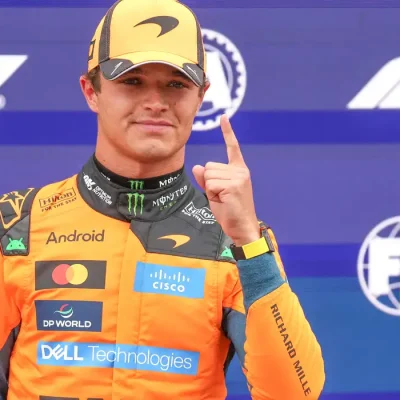Formula One F1 - Dutch Grand Prix - Circuit Zandvoort, Zandvoort, Netherlands - August 22, 2026
McLaren's Lando Norris celebrates after qualifying in pole position REUTERS/Jakub Porzycki     TPX IMAGES OF THE DAY