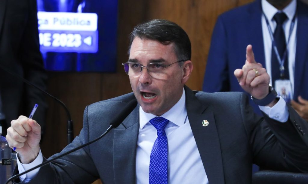 Brasília (DF) 19/11/2024 Senador, Flávio Bolsonaro, na comissão de segurança do Senado. Senador falou que pensar em Matar não é crime