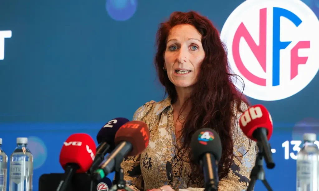Lise Klaveness, presidente da Federação Norueguesa de Futebol, em Oslo
31 de julho de 2026 Amanda Pedersen Giske/NTB via REUTERS