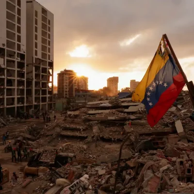 Uma bandeira venezuelana tremula enquanto pessoas procuram os corpos de seus entes queridos sob os escombros, após os terremotos que abalaram a Venezuela em 24 de junho, em Caraballeda, La Guaira, Venezuela
29 de julho de 2026
REUTERS/Gaby Oraa