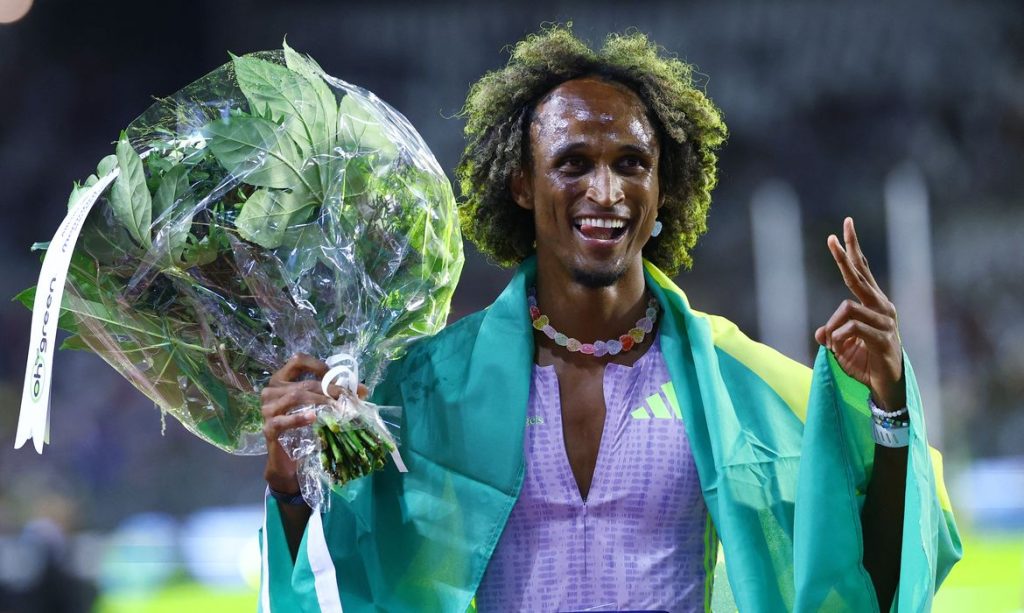 Athletics - Diamond League - Brussels - King Baudouin Stadium, Brussels, Belgium - September 5, 2026
Brazil's Alison dos Santos celebrates after winning the men's 400m hurdles final REUTERS/Piroschka Van De Wouw