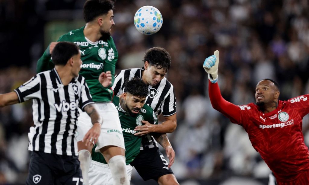 Soccer Football - Brasileiro Championship - Botafogo v Palmeiras - Estadio Nilton Santos, Rio de Janeiro, Brazil - September 6, 2026
Botafogo's Nahuel Ferraresi in action with Palmeiras' Carlos Eduardo REUTERS/Ricardo Moraes